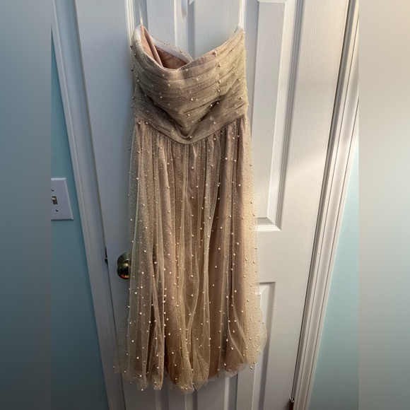 BHLDN Anthropologie Anya Pearl Sparkle Dress Midi Strapless Bridal Size 2 - Picture 2 of 10